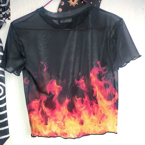Bershka Mesh See Through Flame T-shirt like new, size XS