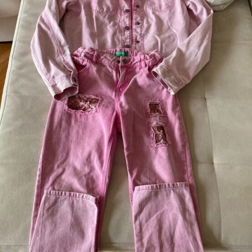 Benetton vintage pink denim set for girls, 12 years
