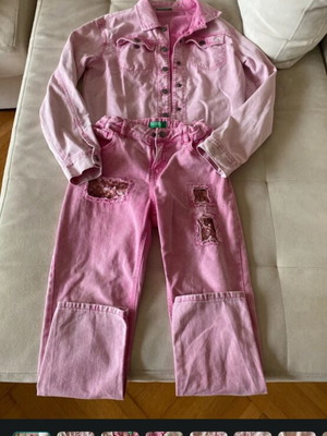 Benetton vintage pink denim set for girls, 12 years