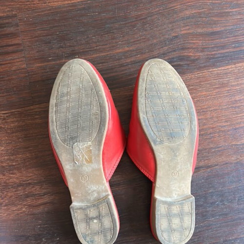 Backless loafers red moccasins size 37 used, gold horsebit