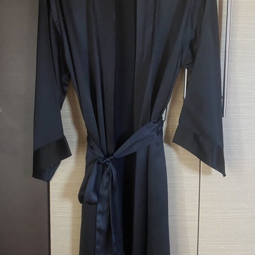 Satin silk robe and nightgown Italian, new, black, size XXXL
