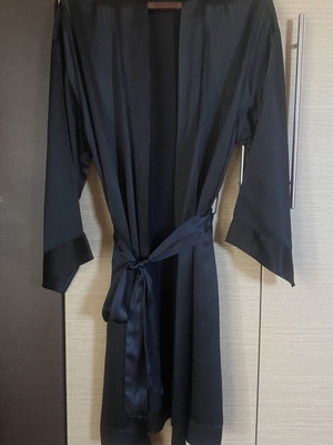 Satin silk robe and nightgown Italian, new, black, size XXXL