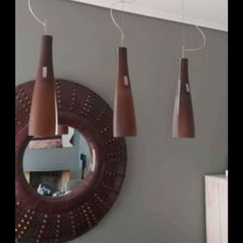 Murano brown glass ceiling triple pendant light used