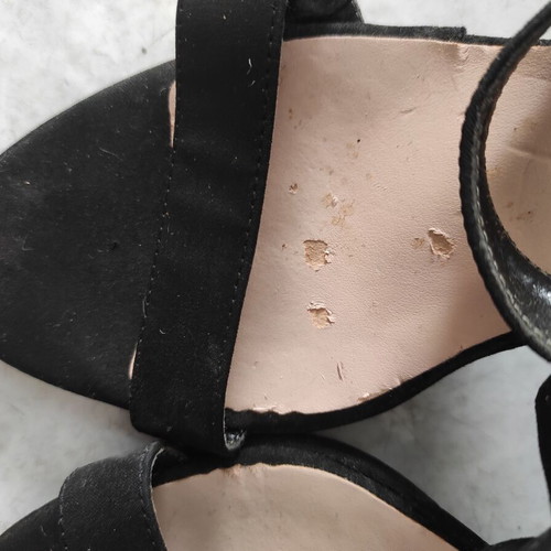 Sarigiannis sandals used, black suede, size 39, 10cm heel