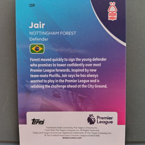 2026 Topps Chrome Premier League Jair RC Geometric Refractor Rookie card like new