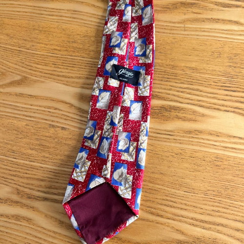 Giorgio Milano vintage silk tie with leaves, red and blue