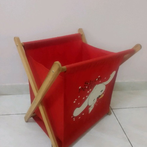 Shiro Petto fabric storage basket used, red, wooden foldable frame