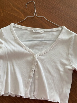 Terranova White Ribbed Crop Top With Buttons Like New