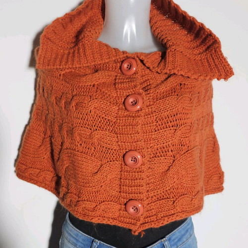 Knitted bolero orange like new with thick cable knit and large collar