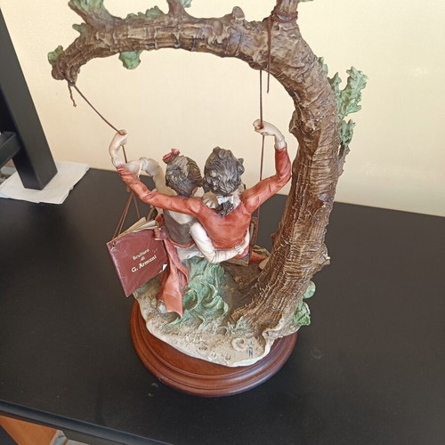 G.Armani Florence Sculture Italian decorative sculpture used, romantic couple on swing
