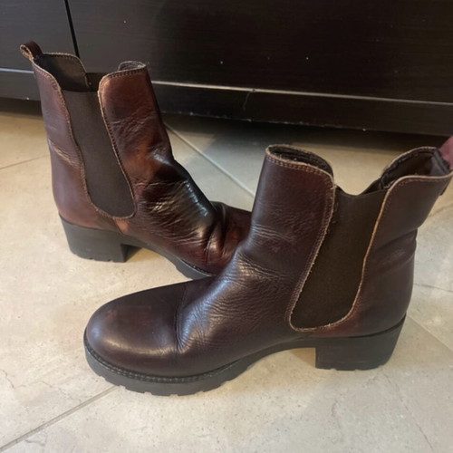 Leather ankle boots size 38 used, burgundy-brown
