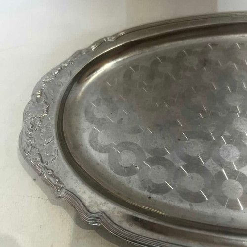 Vintage oval metal serving tray 31.5 cm used