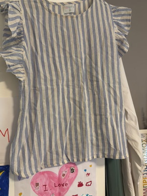 Compania Fantastica linen tunic large used, white and blue