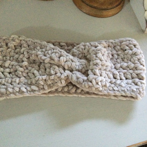 Knitted headband new, beige, handmade and wide