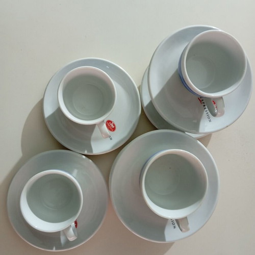 Lumidhs Coffee Cup and Saucer Set of 6 with Greek Landscapes and 6 White Italian Plates new