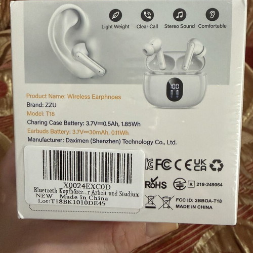 ZZU T18 wireless earbuds with LED charging case, black