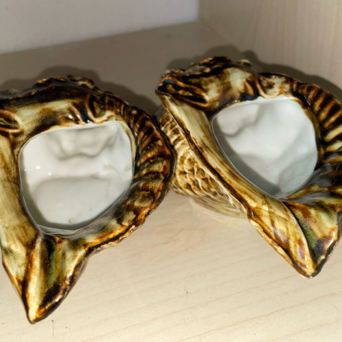 Japanese Ceramic Shells vintage pair with iridescent glaze