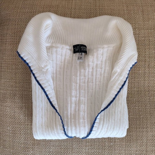 Armani Jeans short sleeve knit sweater white with navy blue detail like new