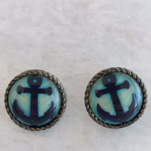 Earrings used with anchor design, blue, with box now