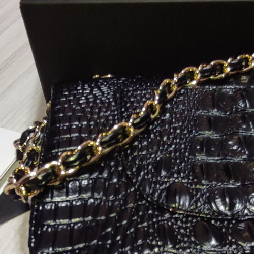 Chanel shoulder bag, black alligator leather