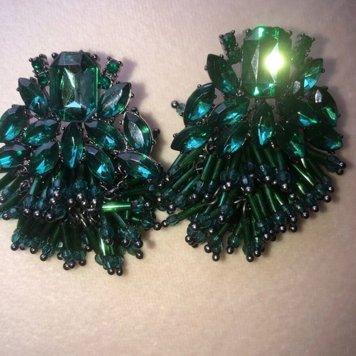 Earrings with green beads and transparent stones like new