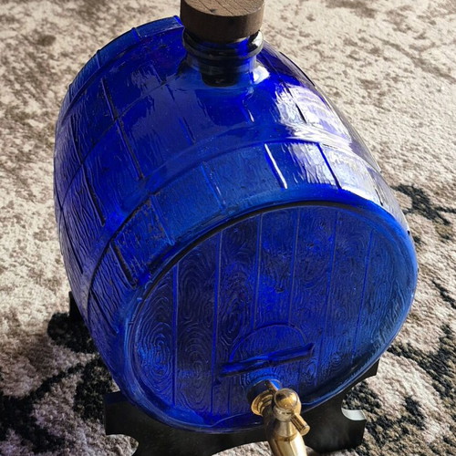 Blue Glass 2L Collectible Barrel Like New