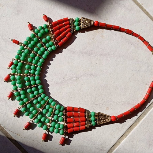 Tibetan necklace made of brass and handmade glass beads like new