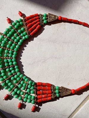 Tibetan necklace made of brass and handmade glass beads like new
