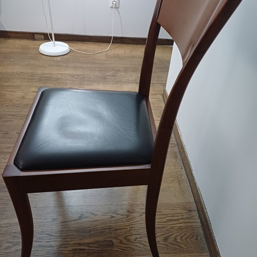 Marquetry dining set with 6 solid wood chairs by Varagki like new, 210×95