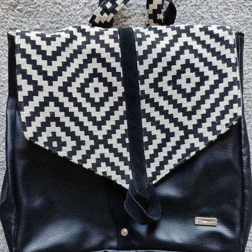 Handmade women's TZELATI bag used, leatherette and fabric