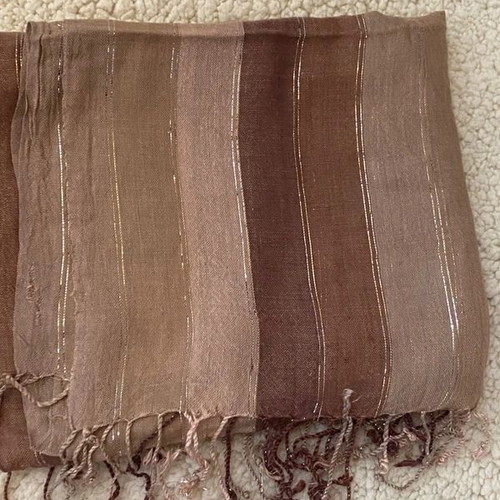 Scarf like new, brown shades with silver detail, 100% cotton