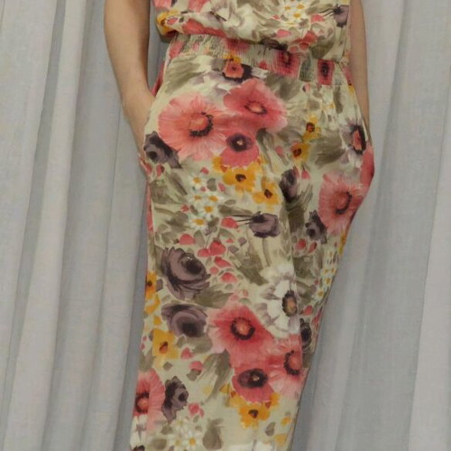 Floral jumpsuit Promod new, beige multicolor, size 36-40