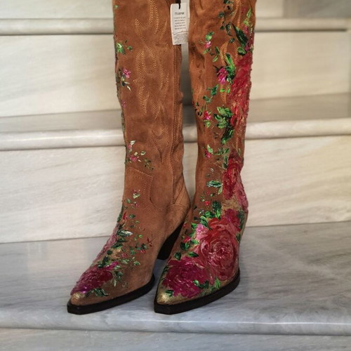 Hand-painted boots new, genuine leather, size 37, brown