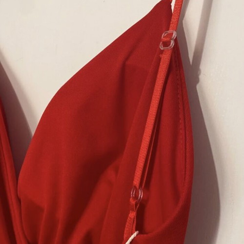 Red dress new, adjustable straps, tulle overlay, fits up to large