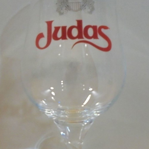 Judas beer set of 2 used promotional stemmed glasses 0.68lt