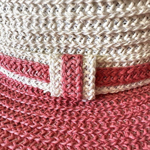 Straw fedora hat used, white and pink, size S