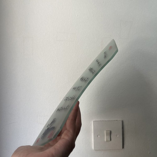 Decorative glass fan with calligraphy, like new