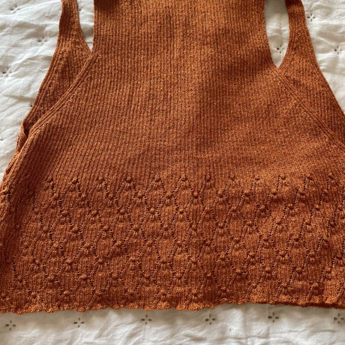 Vassia Kostara set like new knitted long skirt and cropped top brown orange