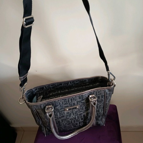 Sisley handbag with strap, black and silver, like new