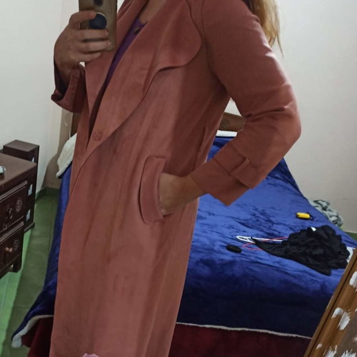 Vero Moda trench coat pink dusty apple, like new, suede texture XL