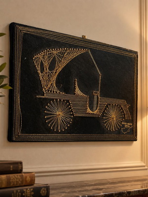 Vintage κυπριακή τέχνη string art άμαξα με χρυσή κλωστή, χειροποίητο