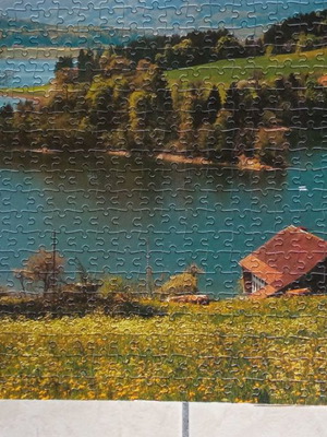 Puzzle board used with 1000 pieces glued on cardboard
