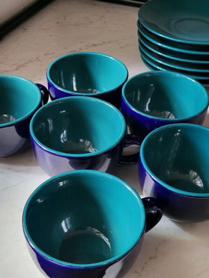 Coffee cup set used, 6 for double and 5 for single, with saucers