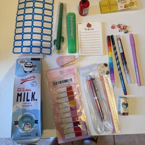 School stationery set with panda milk carton pencil case