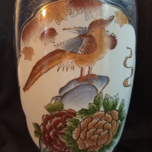 Vintage porcelain set Royal Satsuma vase and bowl cobalt and gold like new