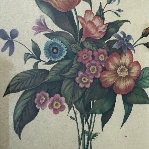 Vintage floral print in octagonal black and gold frame
