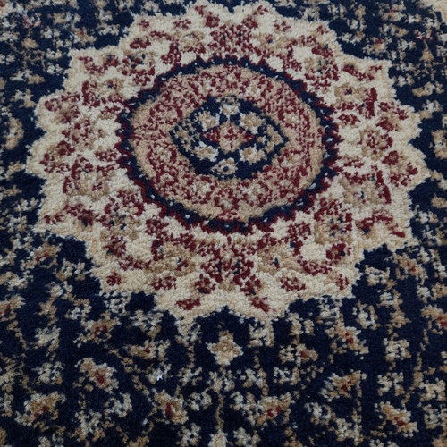 Rug set used, 3 pieces, blue beige with burgundy, thick pile