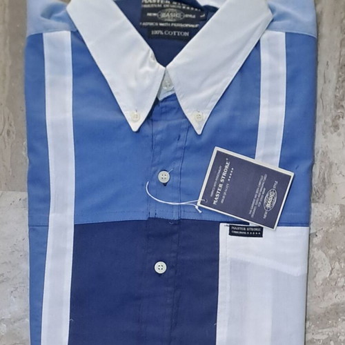 Master Stroke Men's Short Sleeve Shirt New, White and Blue, Size L