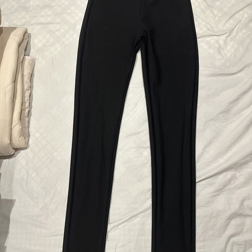 Black women's tregging pants with metallic monogram detail, L/XL