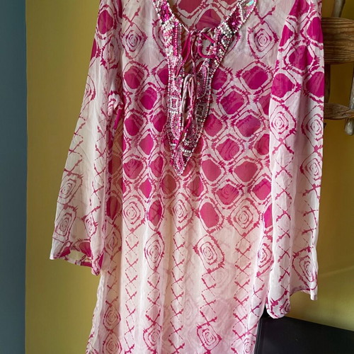 Shirt M summer see through with embroidery on bust like new